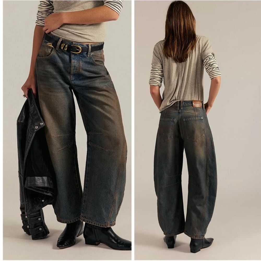 Free People We The Free Good Luck Mid-Rise Barrel Jeans Lost In The Desert